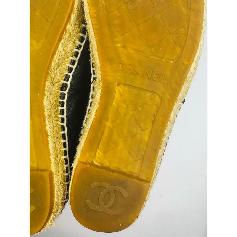 Chanel Black Canvas CC Logo Espadrille Flats Classic EU 35